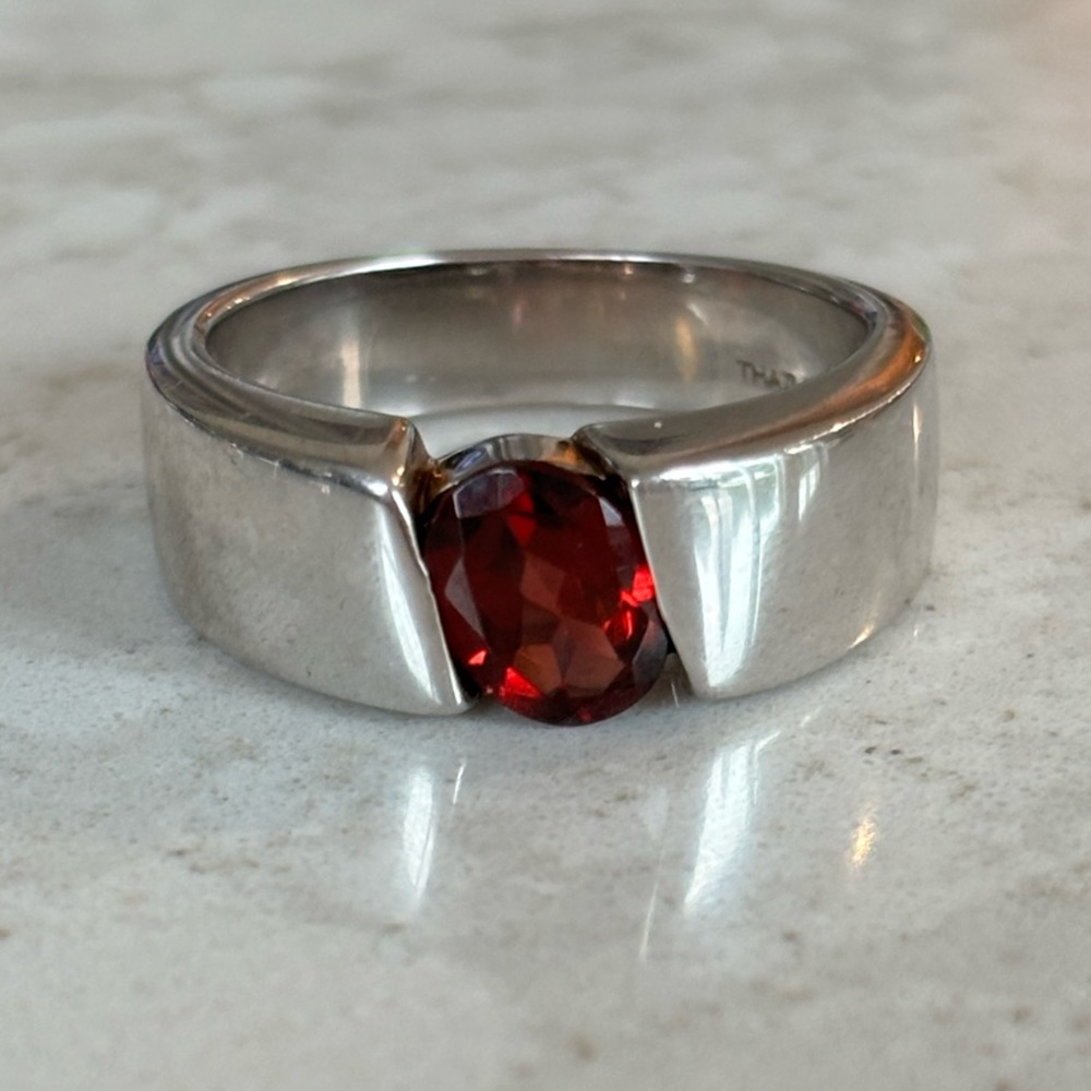 Sterling Silver Ring with Red Gemstone
